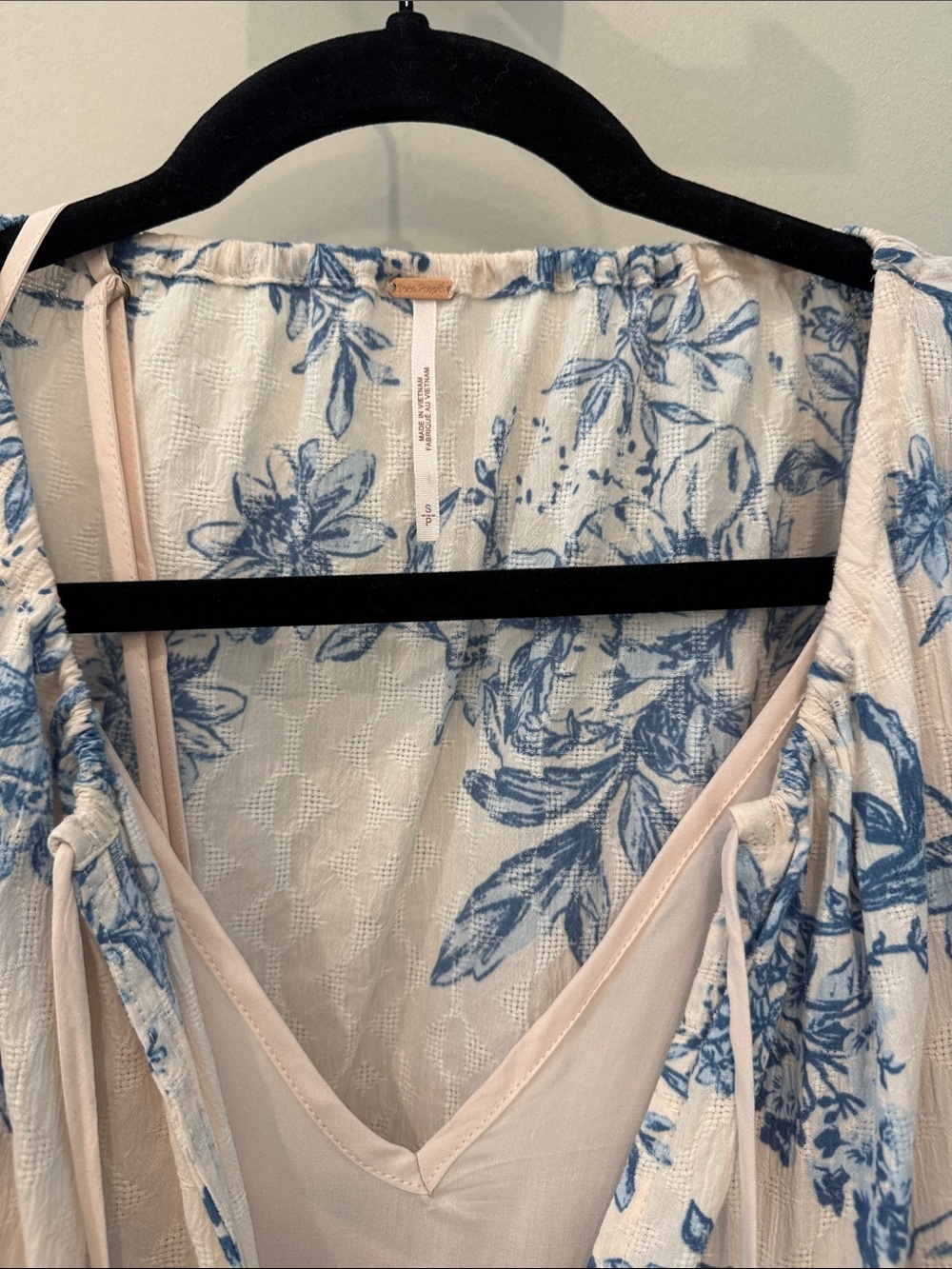 Free People Blue and Cream Floral Ruffle Dress - Picture 4 of 6
